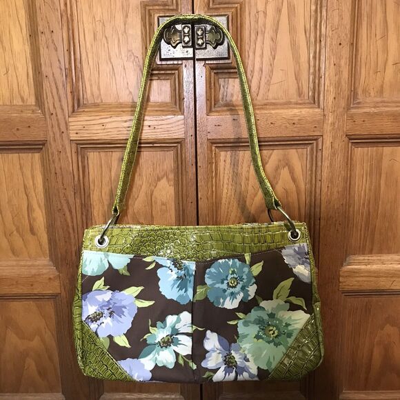Y2K Too Cute Totes Floral Shoulder Bag Vegan Croc Green Single Top Handle Purse - Picture 2 of 12
